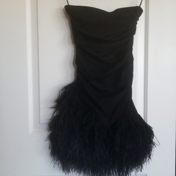 Ostrich feather hem black dress - Picture 3 of 6
